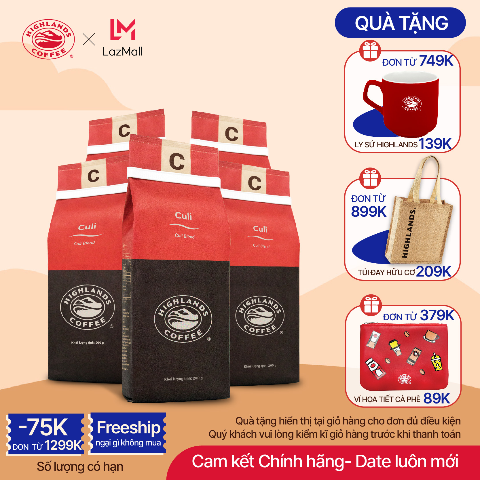 Combo 5 Cà phê rang xay Culi Highlands Coffee 200g
