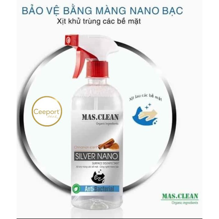 [HCM]Xịt Kháng Khuẩn MAS.CLEAN SILVER NANO DISINFECTANT WATER - Giúp làm Sạch khuẩn bám trên da các vật dụng và khử mùi hiệu quả