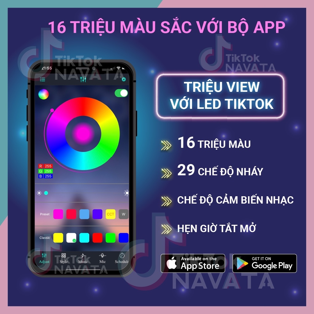 Mua 3 tặng 1 Đèn Led TikTok 5m 10m Điều Khiển APP 16 Triệu Màu Pha Màu DIY đèn trang trí phòng ngủ Led 5050 RGB Loại Tốt