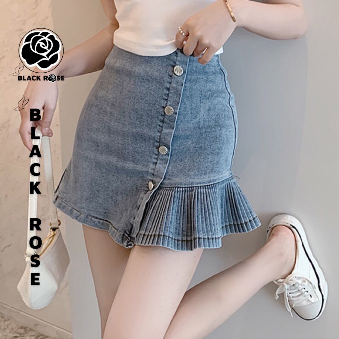 Chân Váy Bò Jean Chữ A Cao Cấp BLACK ROSE Váy Đầm Bò Rin Demin Nữ Phong Cách Hàn Quốc Hot Trend 2021 Mùa Hè
