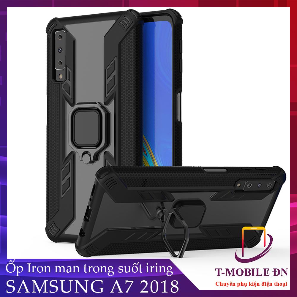 Ốp lưng Samsung A7 2018 iron man iring trong suốt nhựa pc cứng viền dẻo chống sốc, ôm full 360 viền lên mặt trước không lo trầy màn hình, giá đỡ ở mặt sau có thể xoay 360'