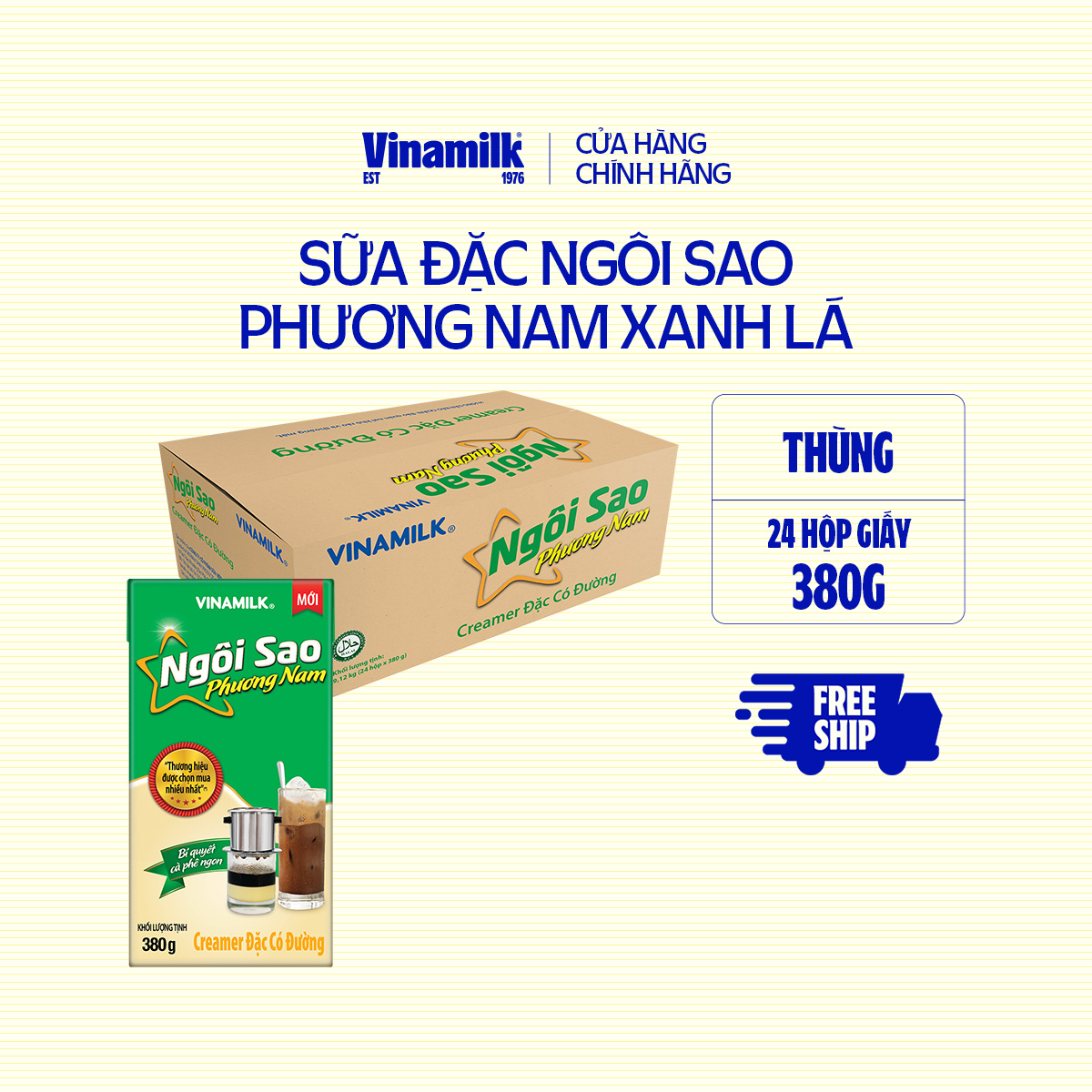 Thùng 24 hộp Creamer sữa đặc Ngôi Sao Phương Nam xanh lá Hộp giấy 380g