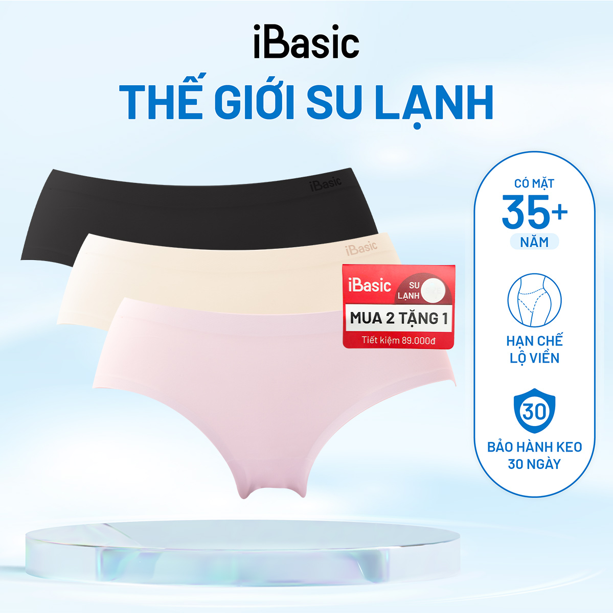   MUA 2 TẶNG 1  Pack 3 quần lót nữ lưng vừa iBasic không đường may PA3V188 