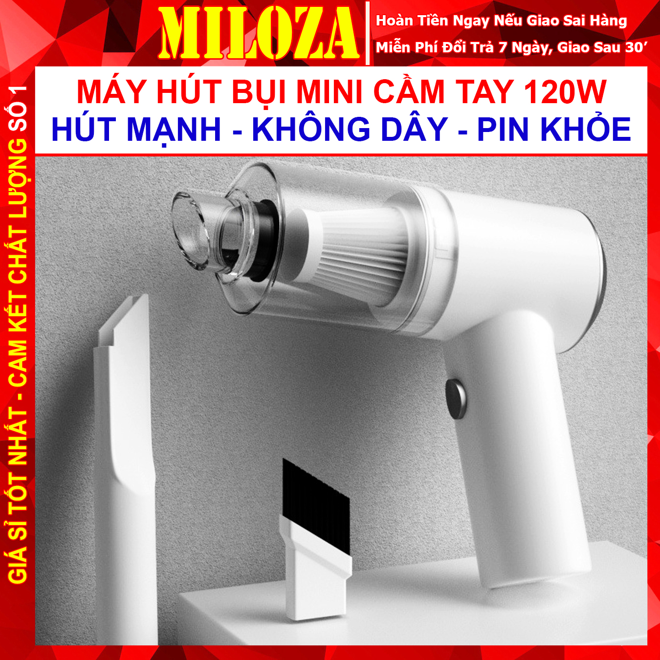 Máy hút bụi không dây - máy hút bụi ô tô - máy hút bụi cầm tay không dây - máy hút bụi mini - m3 - pin khủng, máy khỏe 120w - miloza