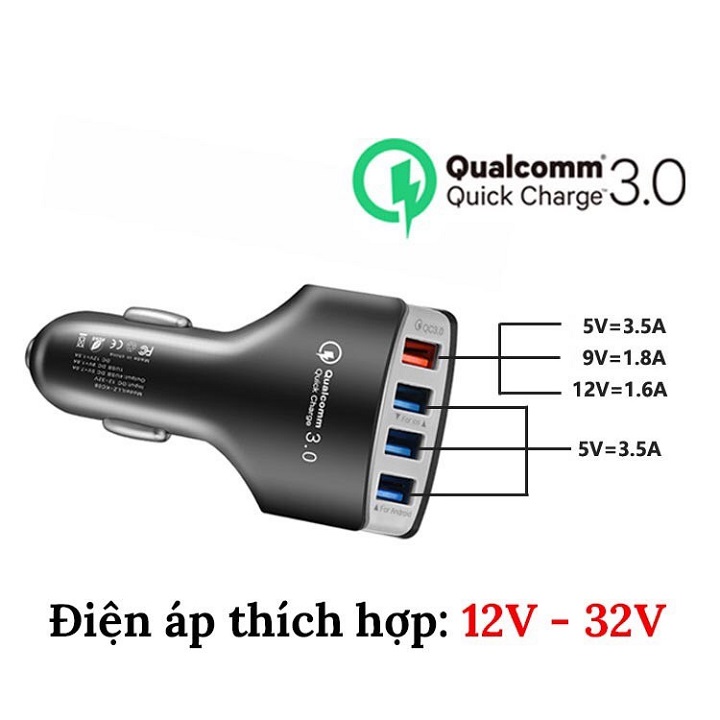 Củ sạc nhanh QC3.0 dành cho ô tô 4 cổng sạc, tẩu sạc ô tô sạc nhanh QC3.0 Tẩu sạc oto,tau sac xe,Tẩu Sạc USB, Cốc sạc,dock sạc, tẩu sạc, củ sạc đa năng cho xe hơi, xe ôtô 4 cổng USB