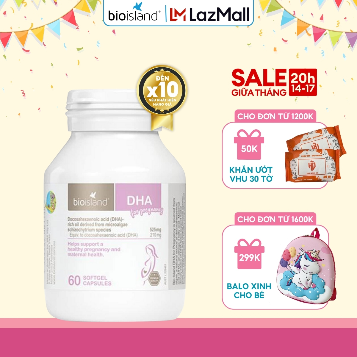 Viên uống bổ sung DHA cho bà bầu Bioisland DHA For Pregnancy 60 viên đảm bảo sức khỏe cho mẹ và sự phát triển của bé