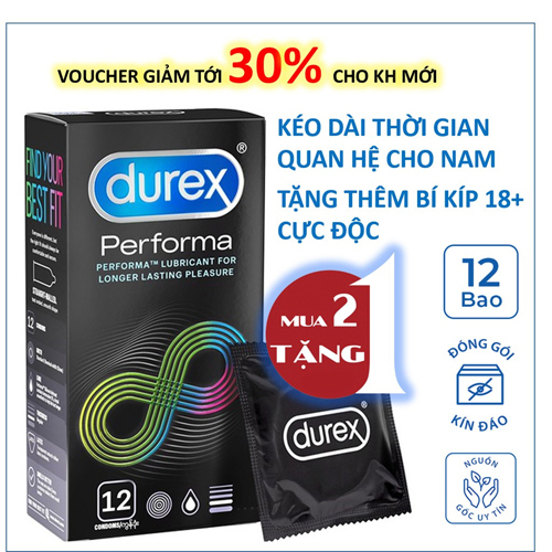 Bao cao su durexx performa kéo dài thời gian hộp 12 bao