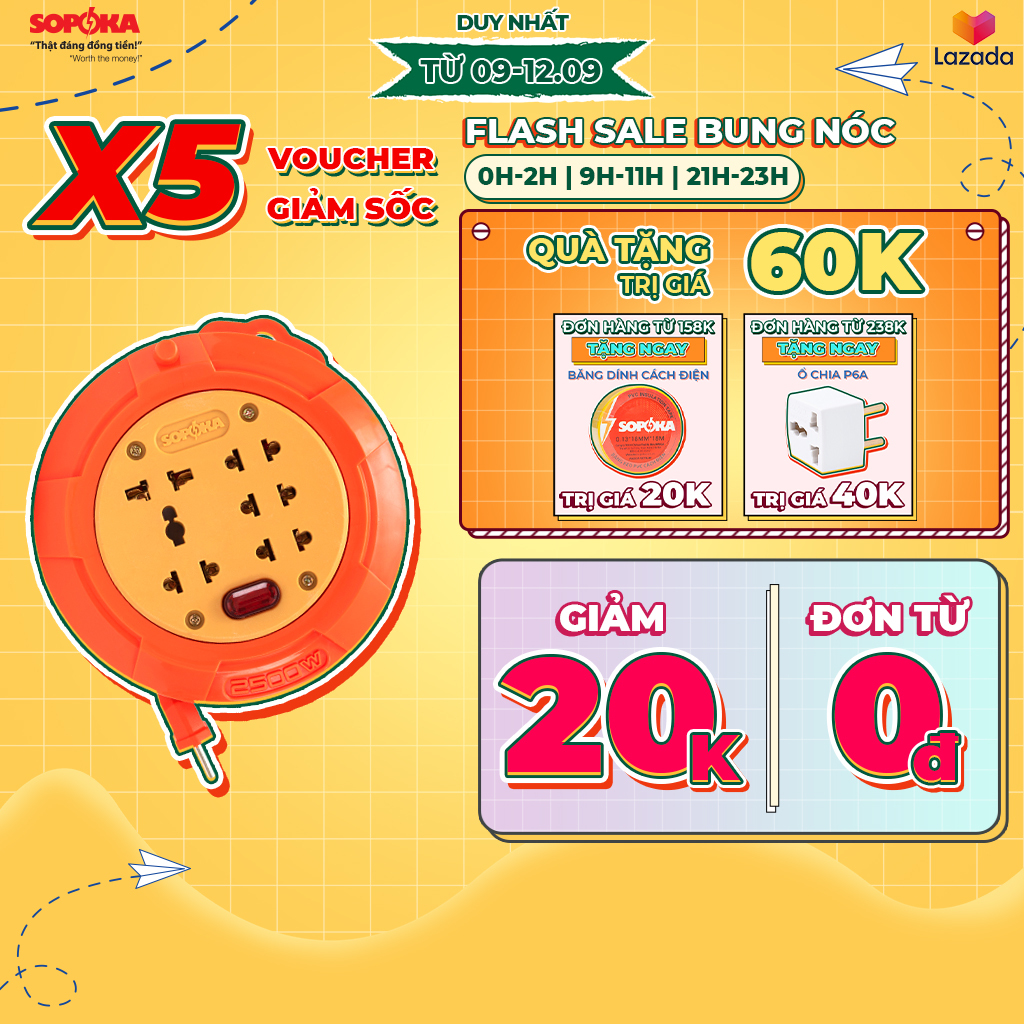 Ổ cuốn dây lõi sứ SOPOKA R45 dây 4,5 mét chịu tải cao