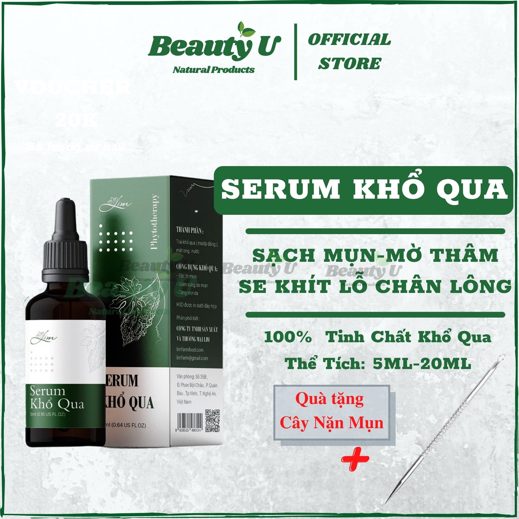 Serum Khổ Qua Lim Dưỡng Da Giảm Mụn - Hỗ Trợ Sạch Mụn Mờ Thâm , Phục Hồi Da , Chống Lão Hóa , Se Khít Lỗ Chân Lông , Cao Khổ Qua , Mask Mặt Nạ Khổ Qua