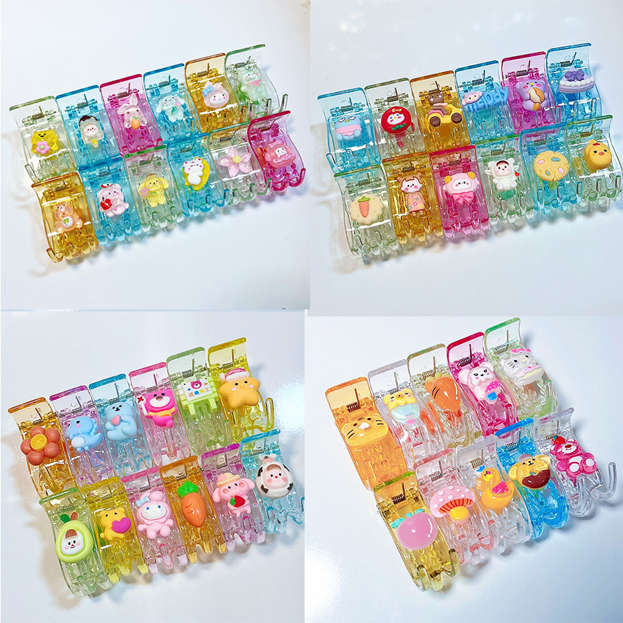 Set 6/12 kẹp tóc càng cua màu thạch anh gắn charm ngẫu nhiên siêu xinh