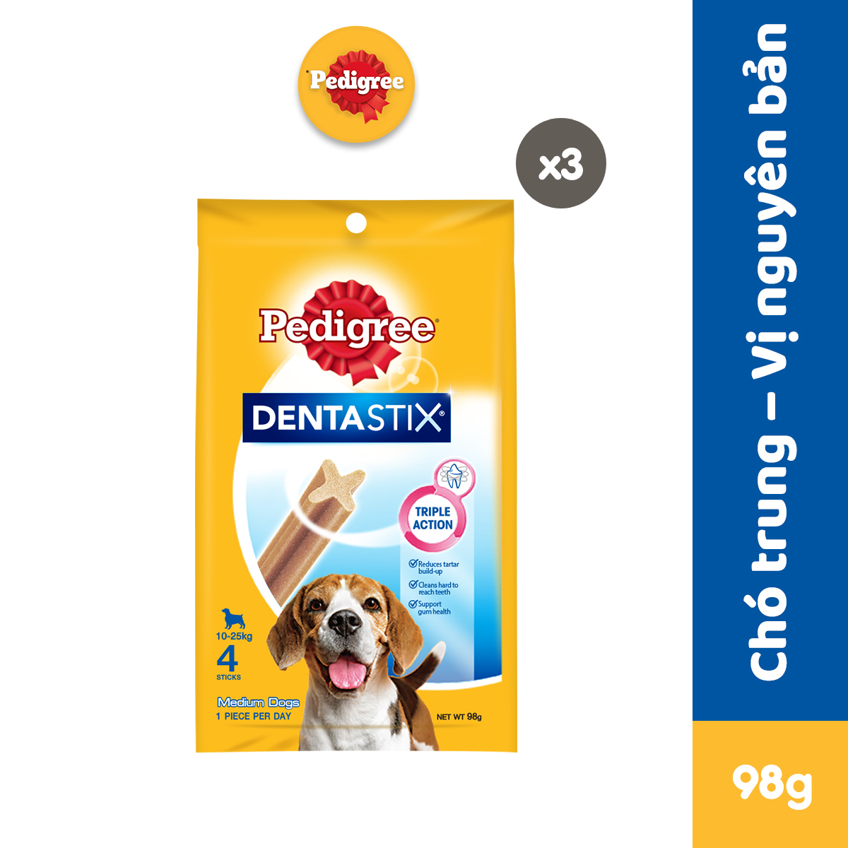 Bộ 3 Túi Bánh Xương Chăm Sóc Răng cho Chó Vừa PEDIGREE Dentastix