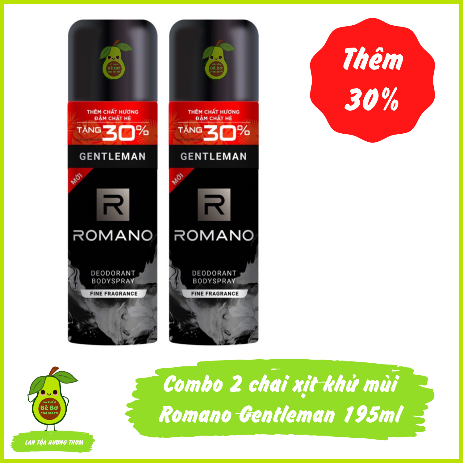 Combo 2 chai xịt Romano Gentleman195ml - Xịt khử mùi toàn thân nam hương nước hoa Romano màu đen