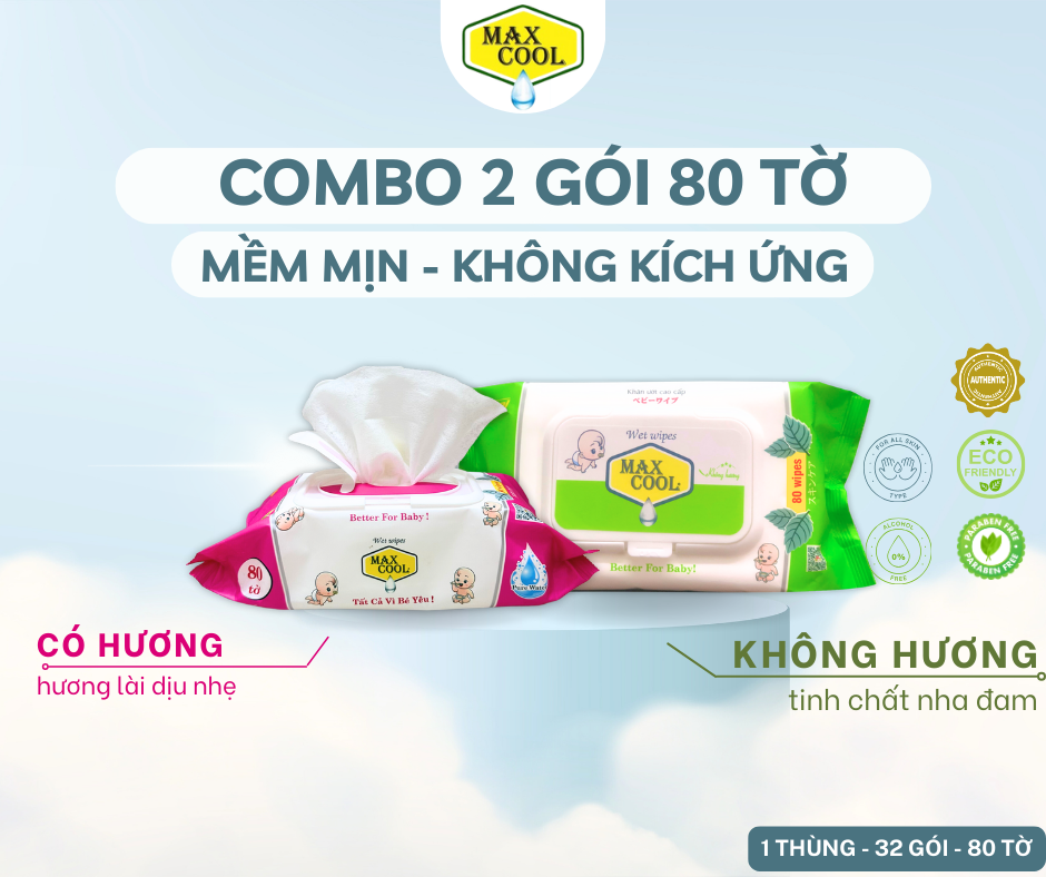 Combo 2 gói Khăn giấy ướt cao cấp 80 Tờ Max Cool