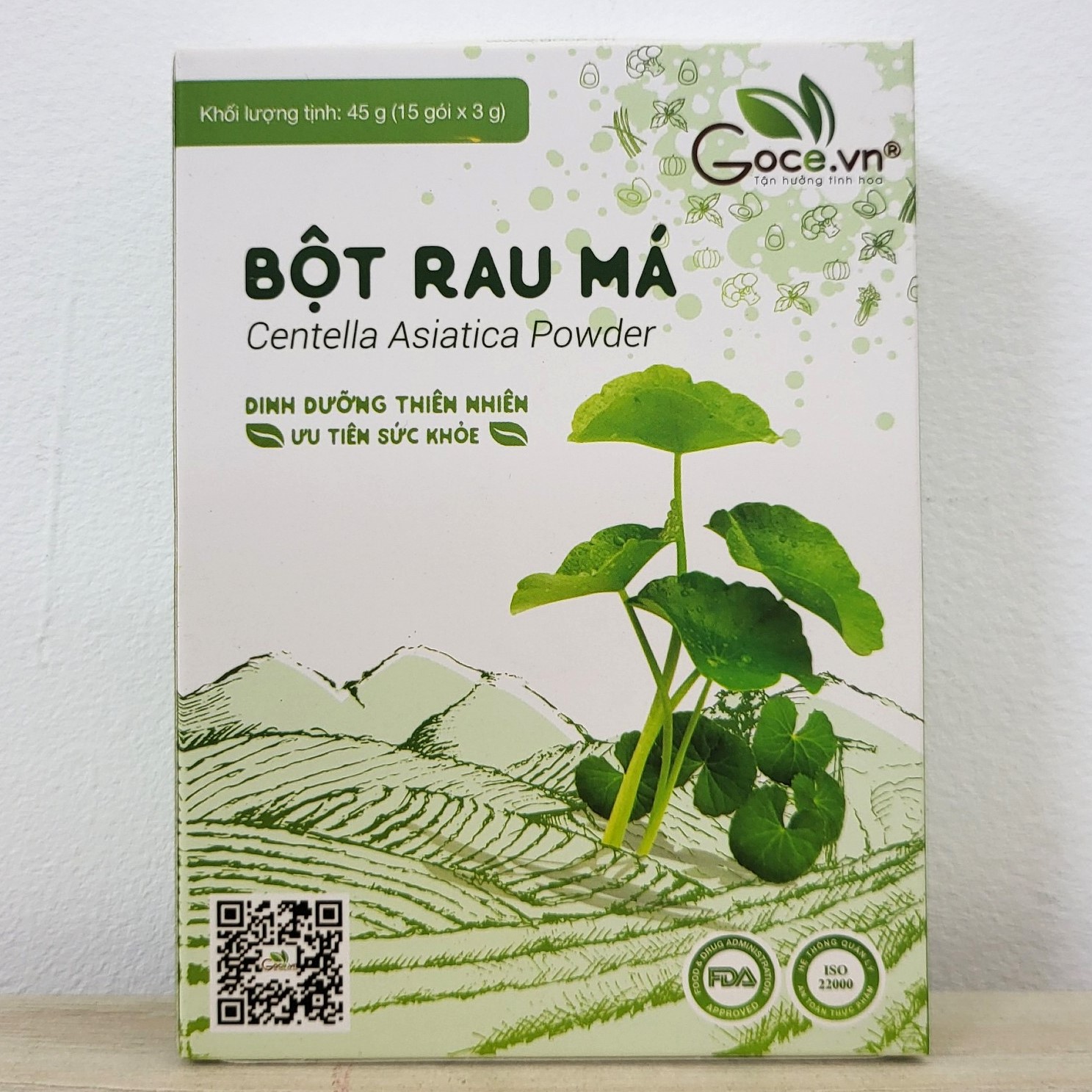 GOCE.VN (hộp 45g/15 gói) BỘT RAU MÁ NGUYÊN CHẤT Centella Asiatica Powder