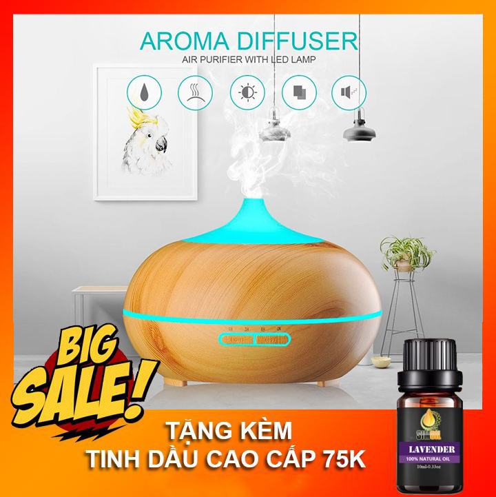 Máy Xông Tinh Dầu Aroma Diffuser X.T 500ml, LED 7 màu, phun sương mạnh, tự động ngắt. , máy khuếch tán tinh dầu, máy phun sương, máy tạo ẩm , tặng kèm tinh dầu cao cấp 10ml