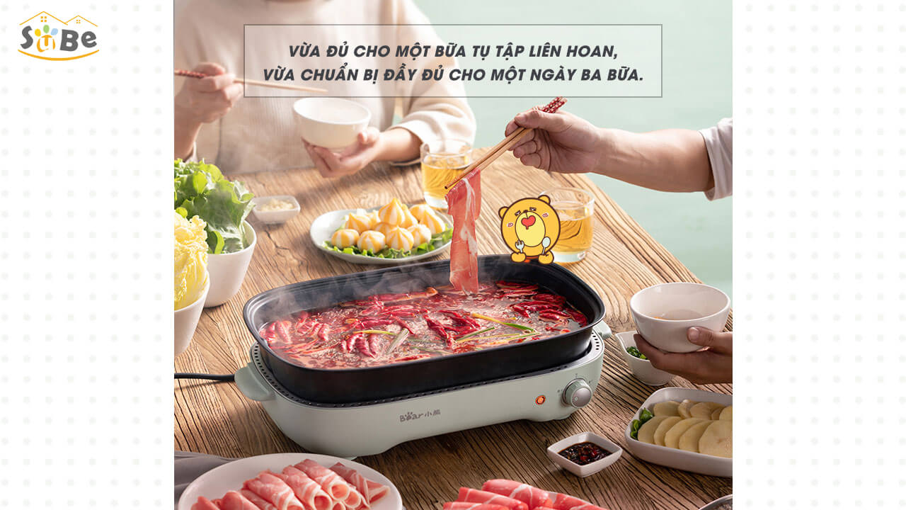 Nồi lẩu nướng 3 khay cao cấp bear dhg-c40d5 - bh 1 năm