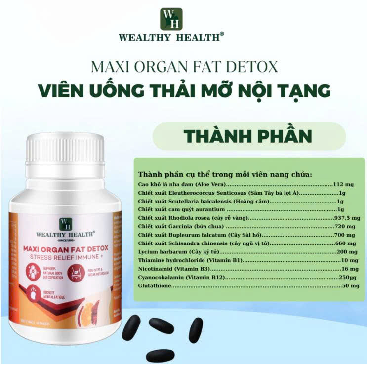 Viên uống thảo dược giảm mỡ nội tạng Wealthy Health Maxi Organ Fat Detox nhập khẩu Úc giúp thanh nhi