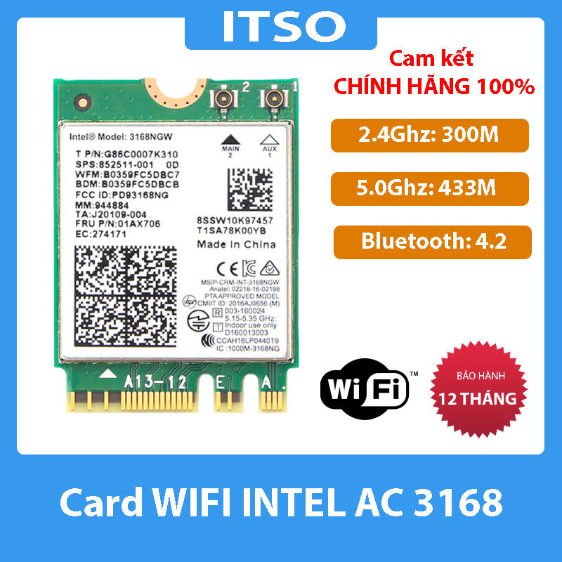 [HCM]Card WIFI Intel AC3168 AC7265 AC8260 AC8265  AC9260 WIFI 6 AX200 AX210 khe M2 cho laptop - Thiết bị thu wifi cho máy tính
