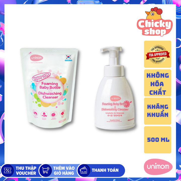 Nước rửa bình sữa Unimom chai 500ml UM871173 không chứa Paraben, không nhờn và hại da tay