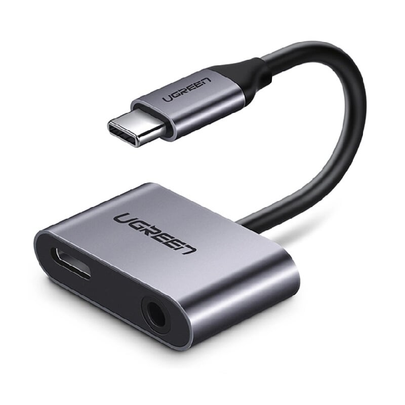 Ugreen 50596 10cm màu xám bộ chuyển đổi type c sang 3.5mm hỗ trợ cổng nguồn type c cm193