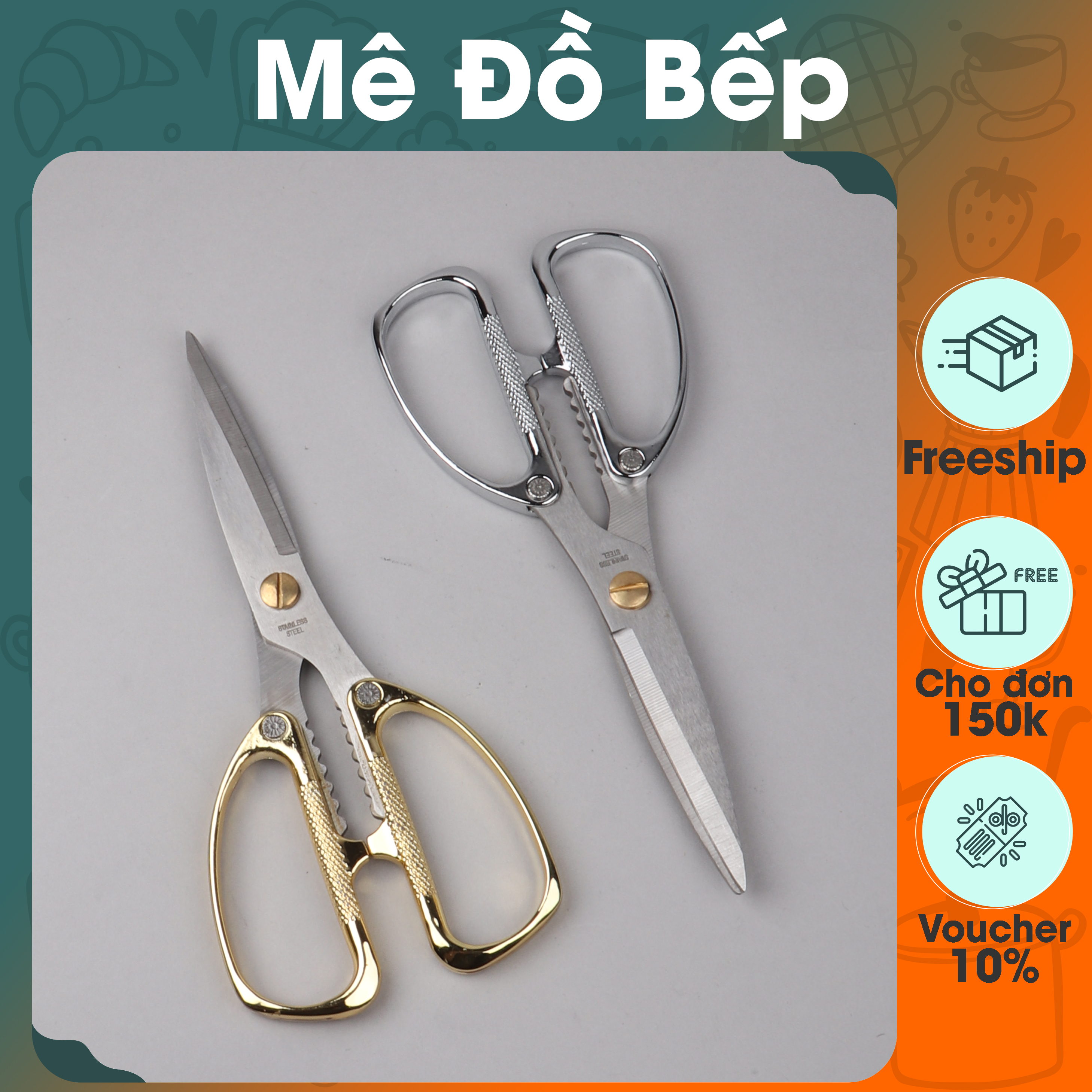 Kéo bếp Nhật Bản cán inox lưỡi thép không gỉ siêu bền cao cấp KCI03 - Gia dụng bếp