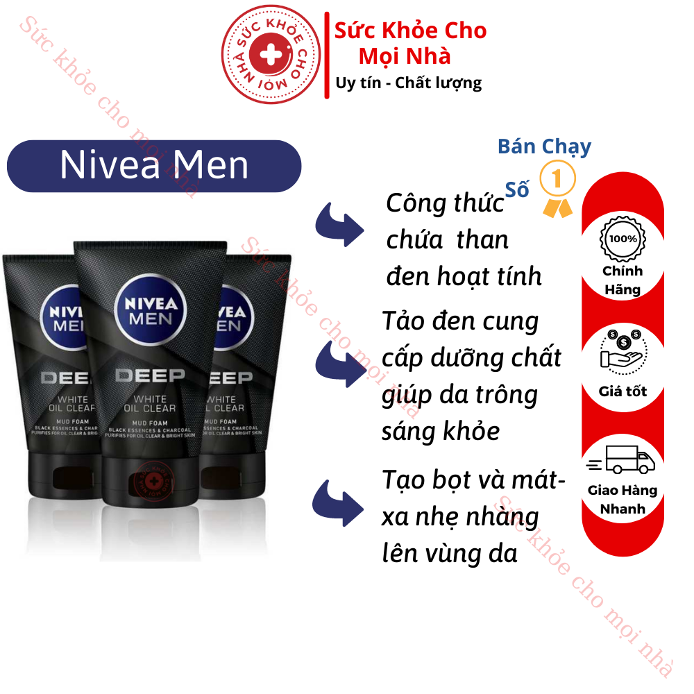 Sữa rửa mặt nivea men deep white oil clear 100g