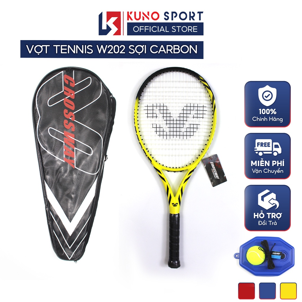 Vợt Tennis W202 Sợi Carbon Nhẹ Tặng Bộ Bóng Đế Tập Luyện