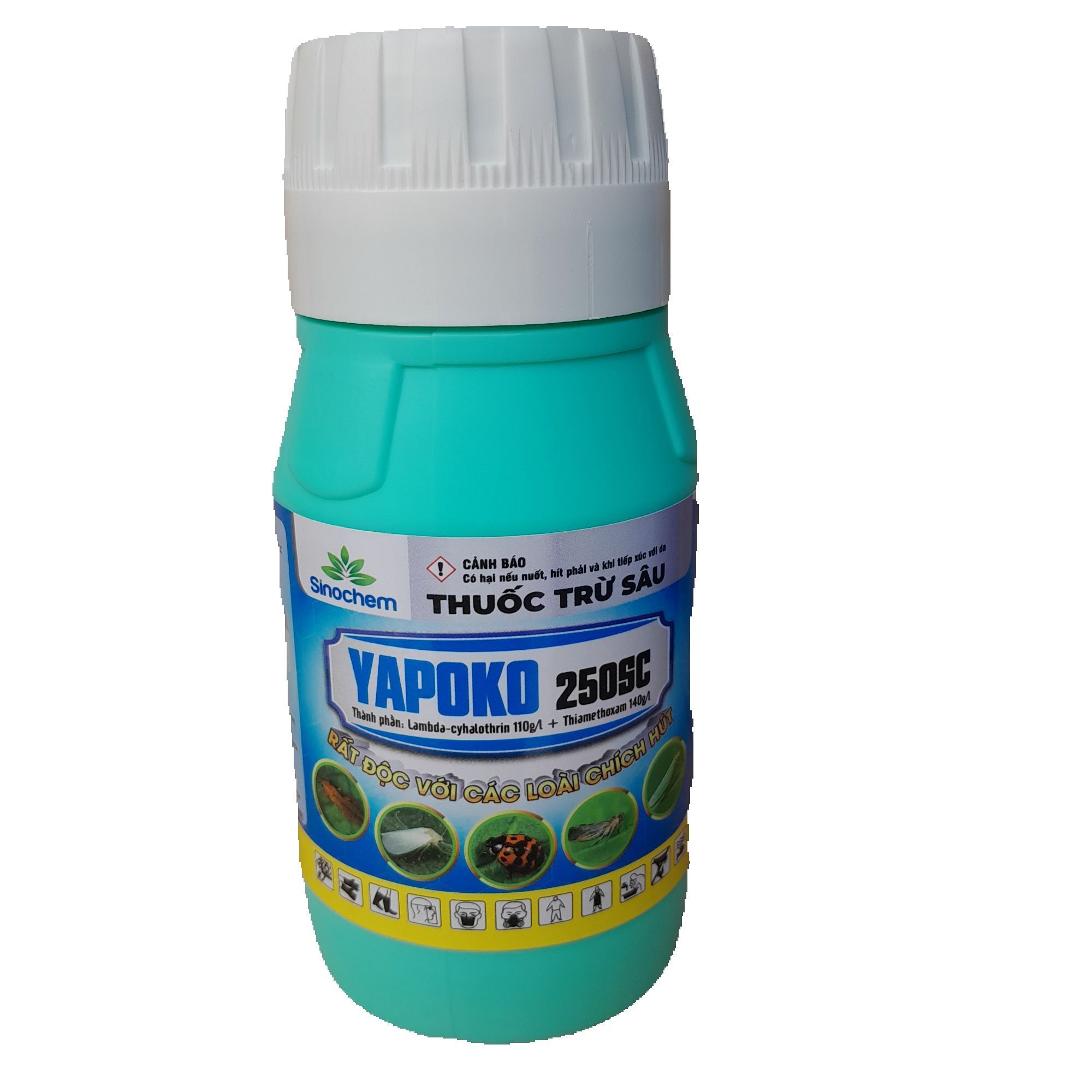 Yapoko 250SC Chai 240ml, NƯỚC MÀU XANH, đặc trừ bọ trĩ, rệp sáp, rầy xanh, bọ xít, dòng chích hút, dạng sữa mát cho cây, thành phầnLambda-cyhalothrin 110 g/l + 140g/l Thiamethoxam,Nông nghiệp AGRIHG