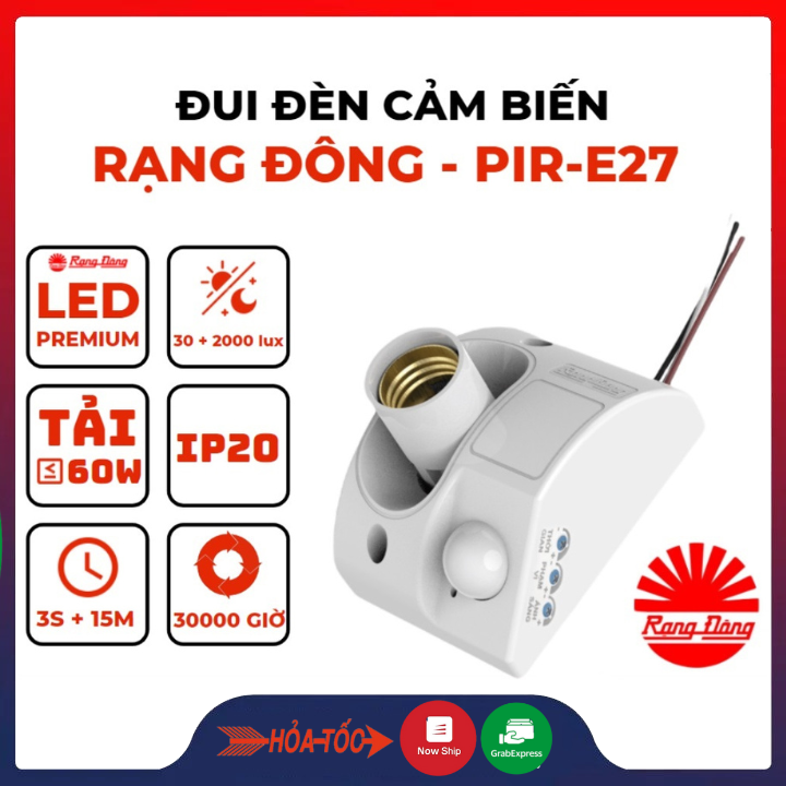 Đui đèn cảm biến chuyển động Rạng Đông hồng ngoại tự động bật tắt , Đui đèn E27 cảm ứng chuyển động