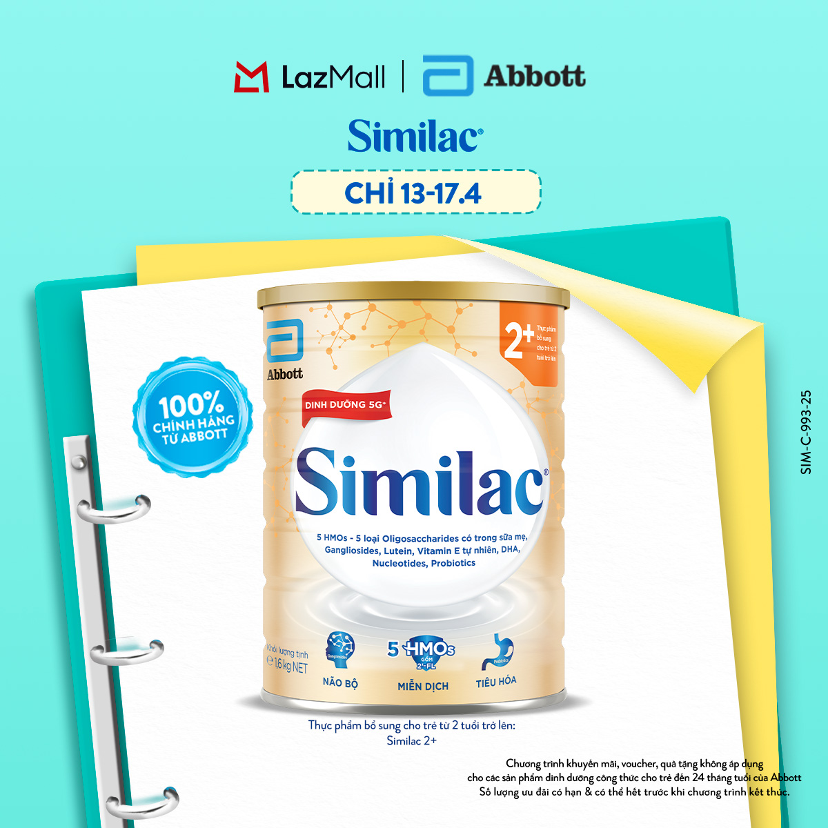 Sữa bột Similac 2+ 1.6kg đột phá dinh dưỡng 5G mới cho trẻ từ 2-6 tuổi  (Bao bì thay đổi theo từng đợt nhập hàng)