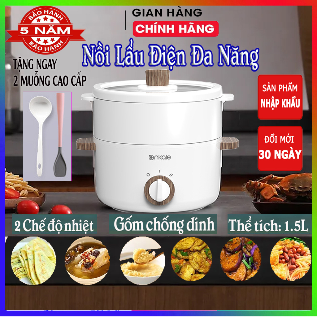 Nồi Lẩu Điện Đa Năng Cao Cấp Kèm Xửng Hấp ANKALE- Nồi nấu đa năng bằng điện, nồi nấu cháo ăn dặm cho bé, nồi lẩu điện, nồi nấu canh, nồi nấu mì điện mini.,nồi rán, chiên, xào, hấp đa chức năng