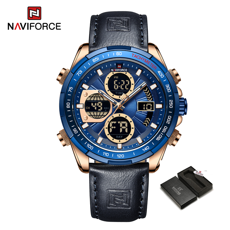 Naviforce Brand NF9197L New Mens Watches Fashion Sport Men Top Brand Luxury Leather Waterproof Military Clock LED Digital Quartz Watch For Men
