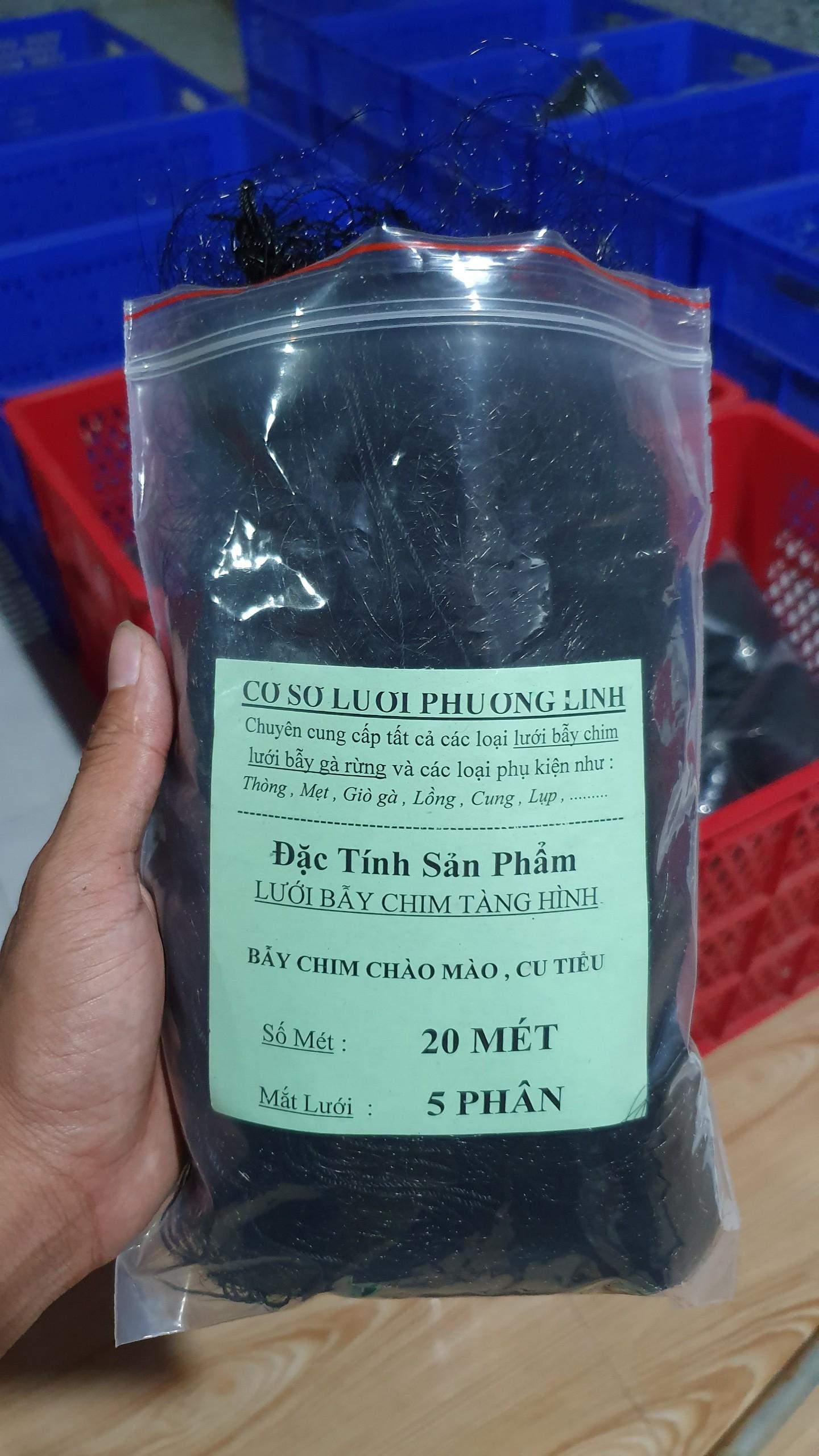 20 mét lưới bẫy chào mào , trao trảo , cu tiểu , tổng hợp chim ngày ( lỗ 5 phân chiều cao 7m 5 dây 4 túi ) lưới cước thái màu đen tàng hình