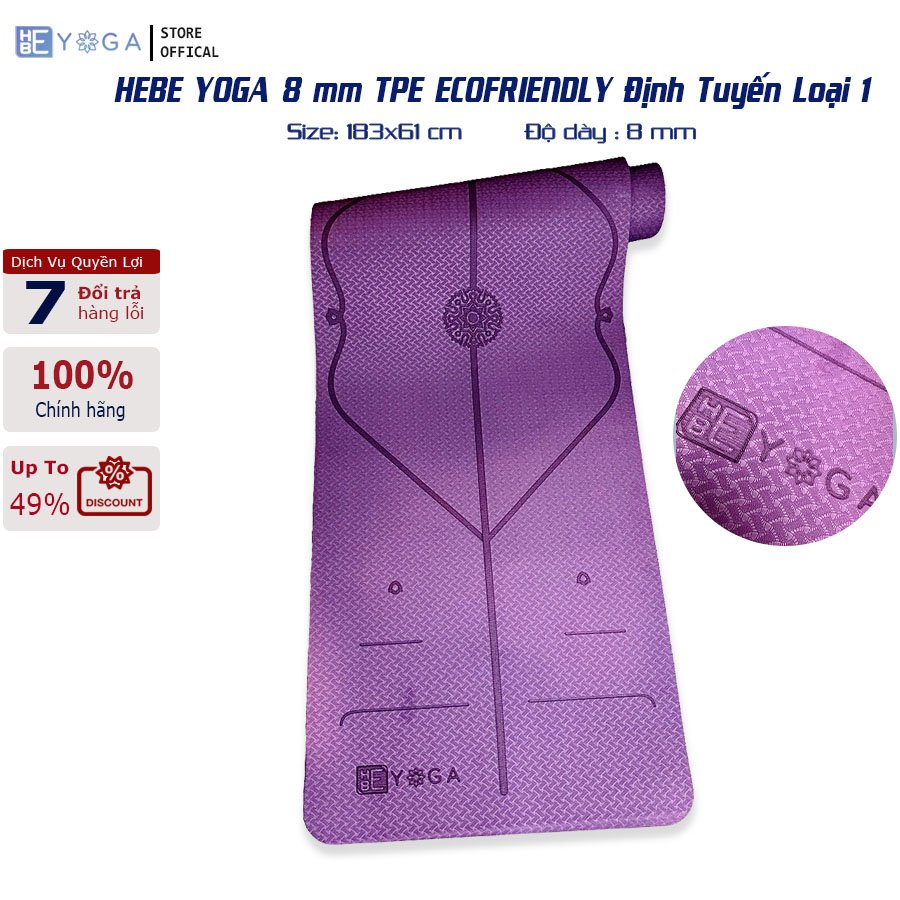 Thảm Tập Yoga Định Tuyến Hebeyoga TPE  8mm 1 Lớp Cao Cấp Hàng Loại 1