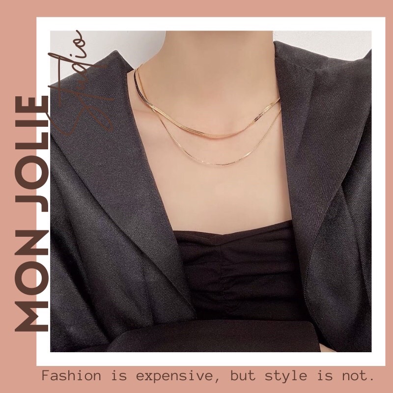 Dây chuyền nữ, vòng cổ titan choker 2 lớp basic cá tính, dễ phối đồ dcn005