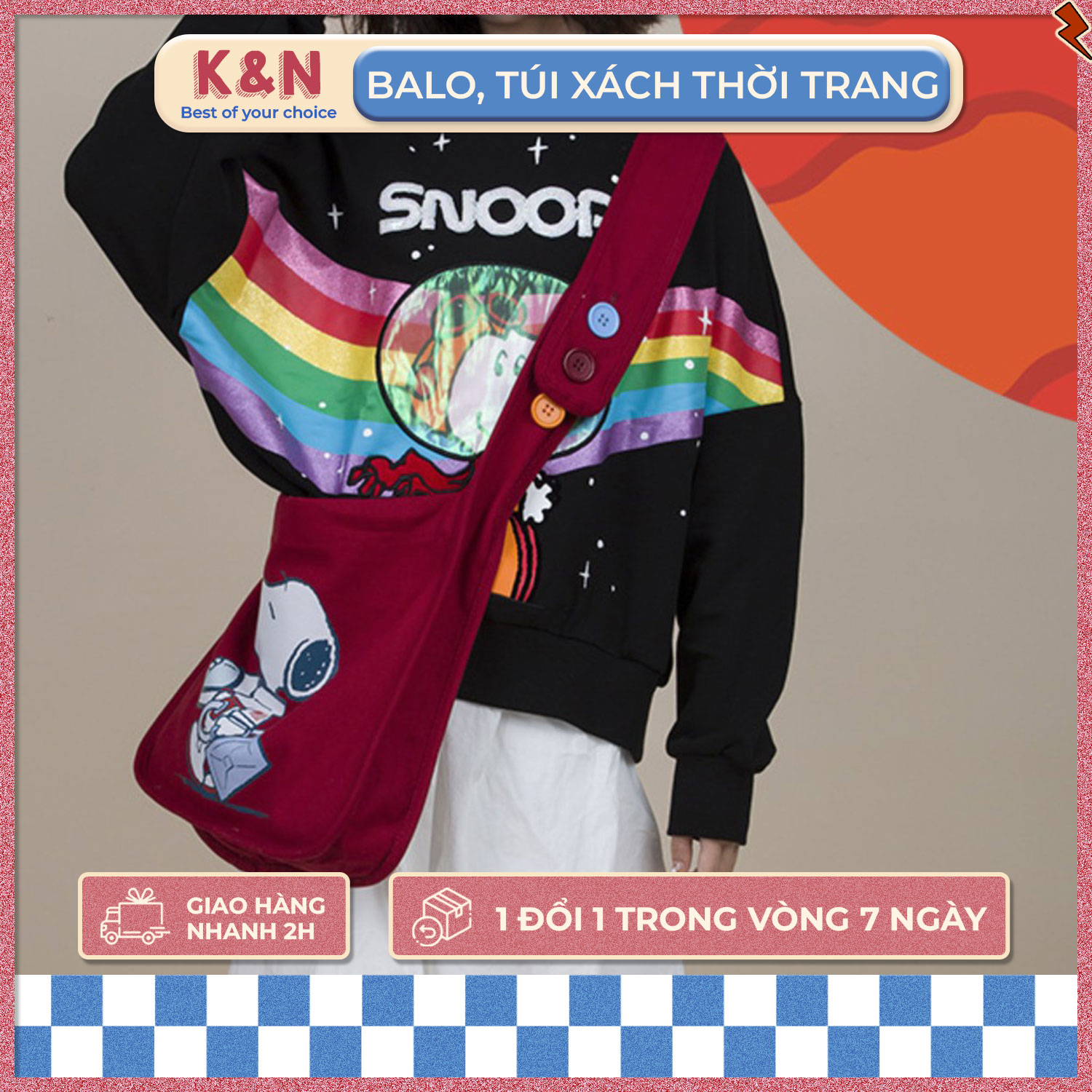 Túi Tote, Túi Xách Nữ, Túi Vải Canvas Hình Snoopy Dễ Thương, Túi Đeo Chéo Snoopy Dây To Chắc Chắn Nhiều Màu - OTV006 - K&N Store
