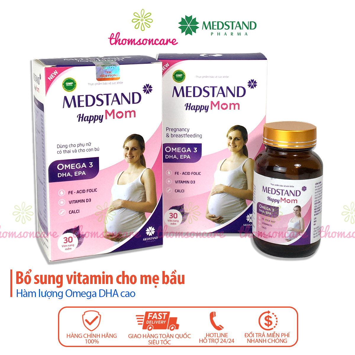 Viên bà bầu bổ sung dưỡng chất và vitamin tổng hợp cho bà bầu  Medstand Happy Mom  hộp 30 viên tăng cường sức đề kháng vitamin D E canxi omega 3 DHA cho thai nhi an toàn cho phụ nữ mang thai và cho con bú