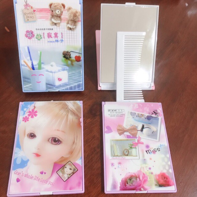 Bộ gương lược cầm tay dễ thương - Bộ Gương gấp kèm lược bỏ túi