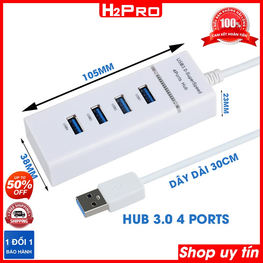 Bộ chia 4 cổng usb 3.0 h2pro, dây dài 30cm, truyền tải tốc độ cao 5gbps