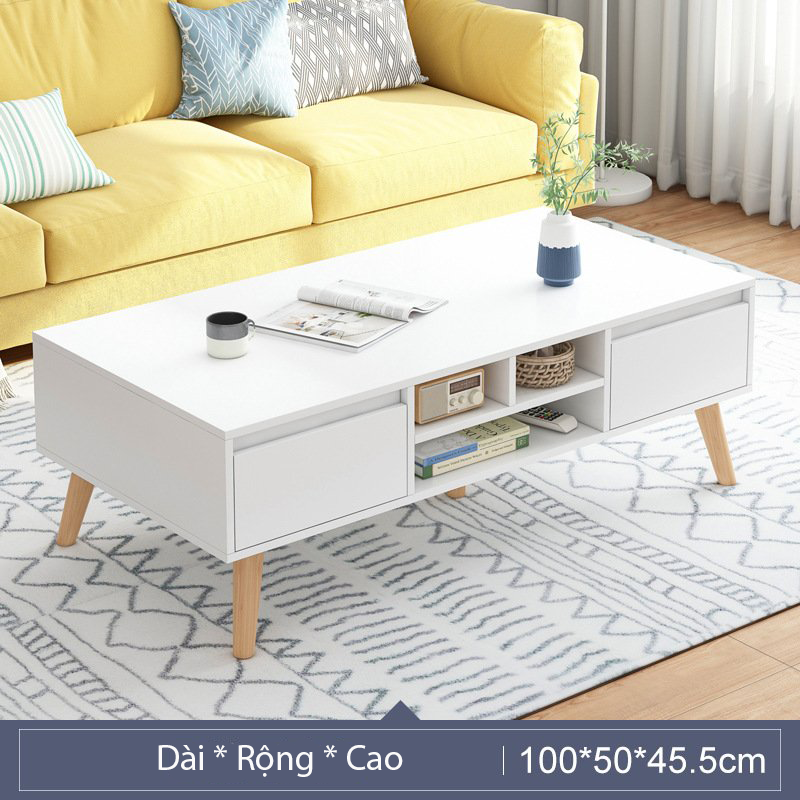 Bàn trà đơn giản chân gỗ tự nhiên kết hợp tủ và ngăn kéo để đồ vừa tiện lợi, vừa gọn gàng