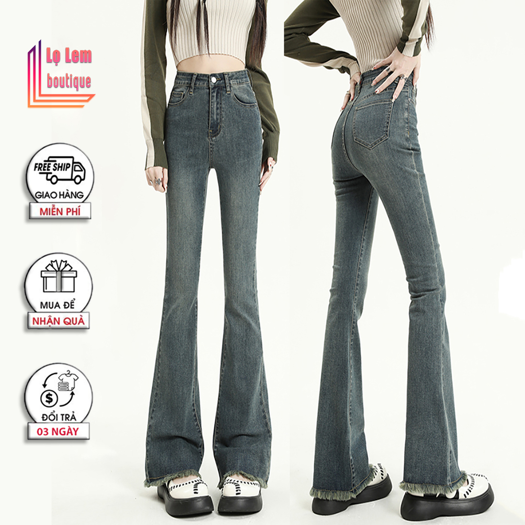 Quần jean nữ ống loe lưng cao co giãn cao cấp tôn dáng che khuyết điểm - Lolem Boutique