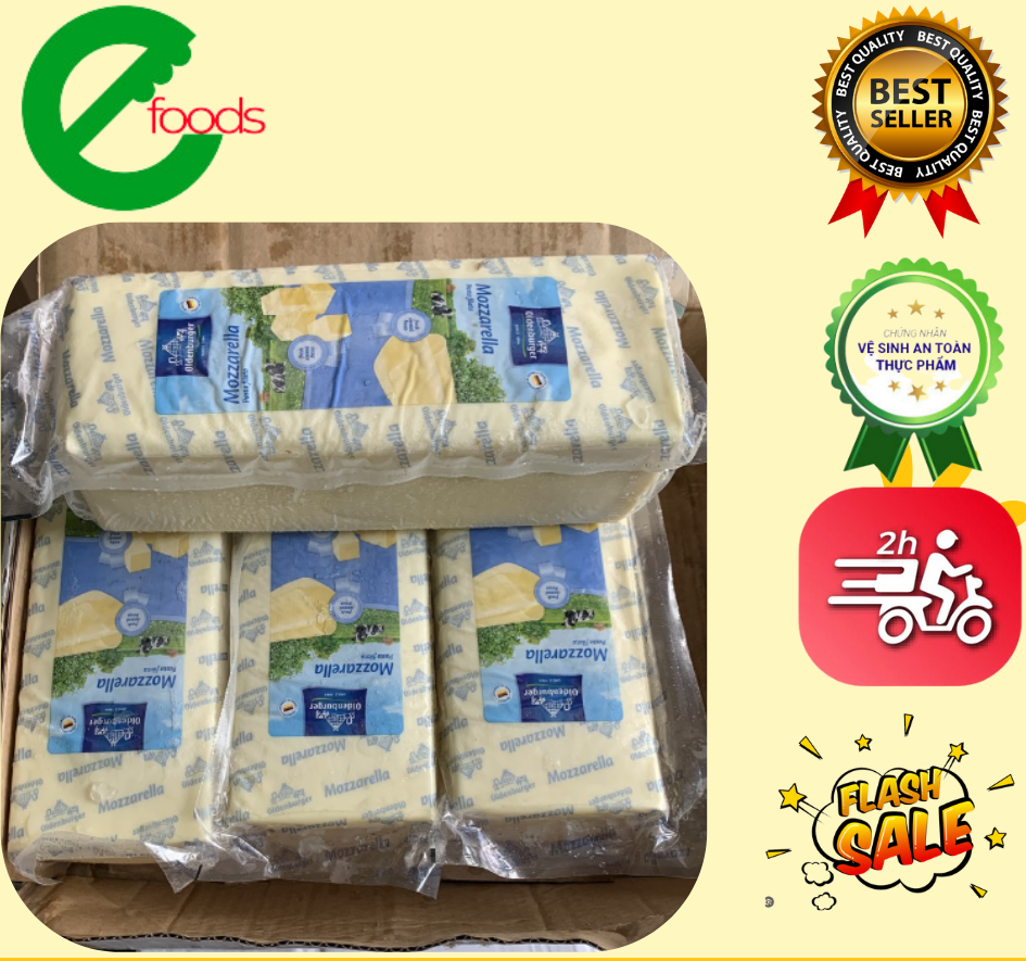 Phô Mai Khối-  Phomai Mozzarella Oldenburger Dạng Khối 1KG - Chia Từ Khối 2,5KG Sản Phẩm Đông Lạnh C