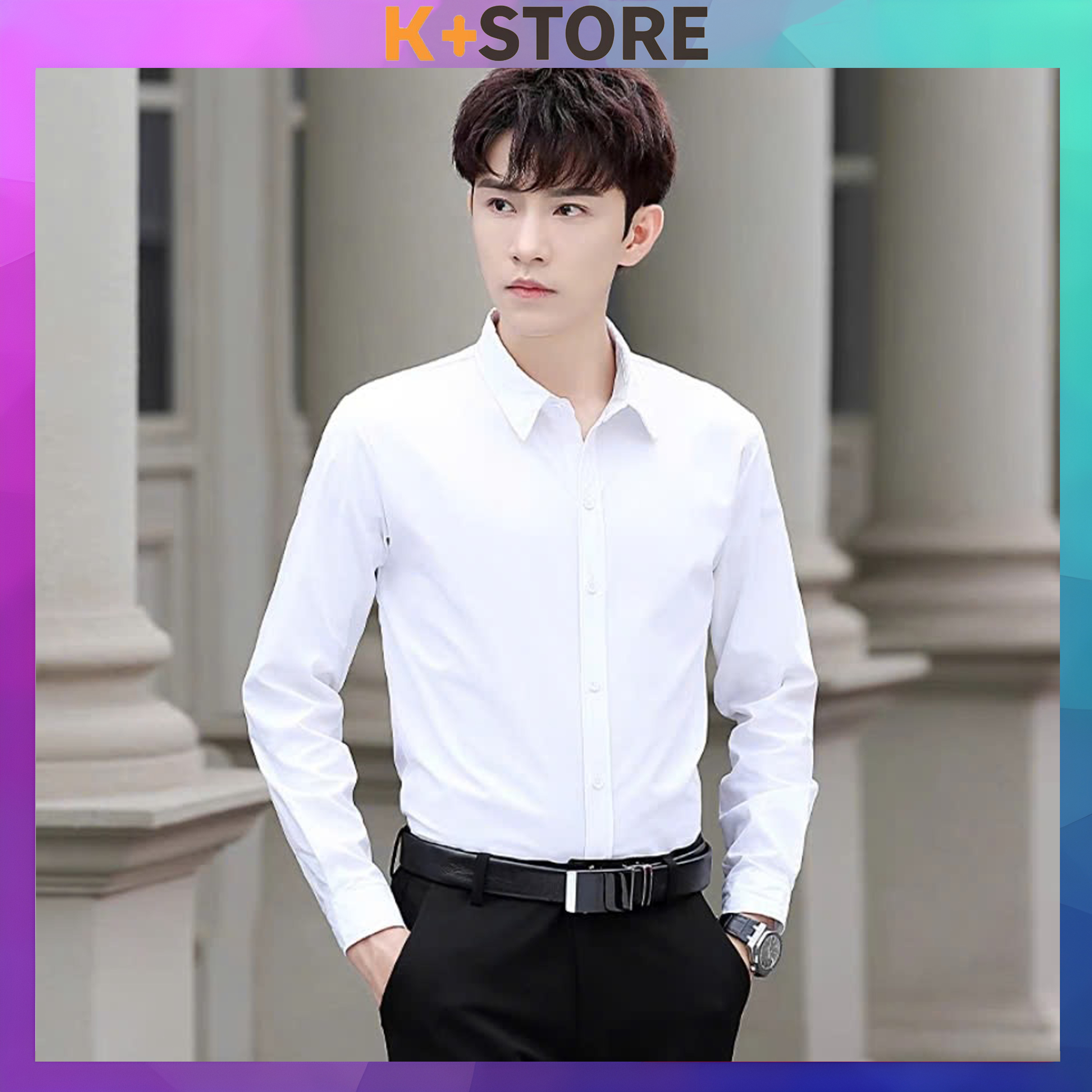 Áo sơ mi nam dài tay lụa thái form ôm body Menswear Shirt Có Cổ