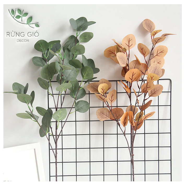 Cành điểm cành Khuynh diệp Dolla  LÁ TRÒN TO size LỚN - Hoa Giả Hoa Lụa - 1 cành dài 84cm- MÃ CL 2