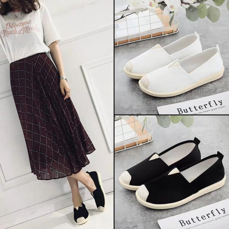 Giày lười nữ vải cách điệu mũi giày cá tính- Giày slip on - SHG001C