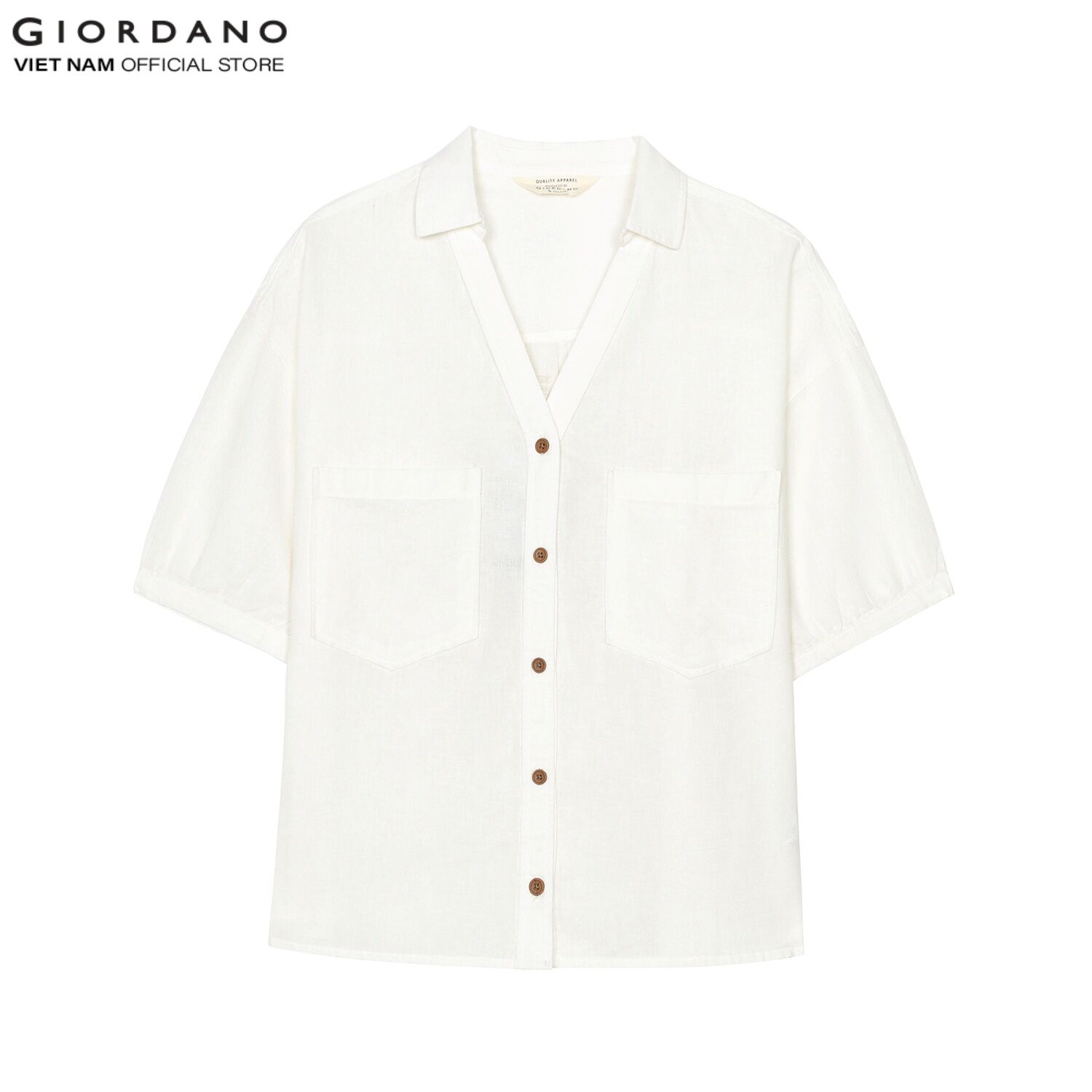 GIORDANO Áo Sơ Mi Ngắn Tay Nữ Linen 05342211