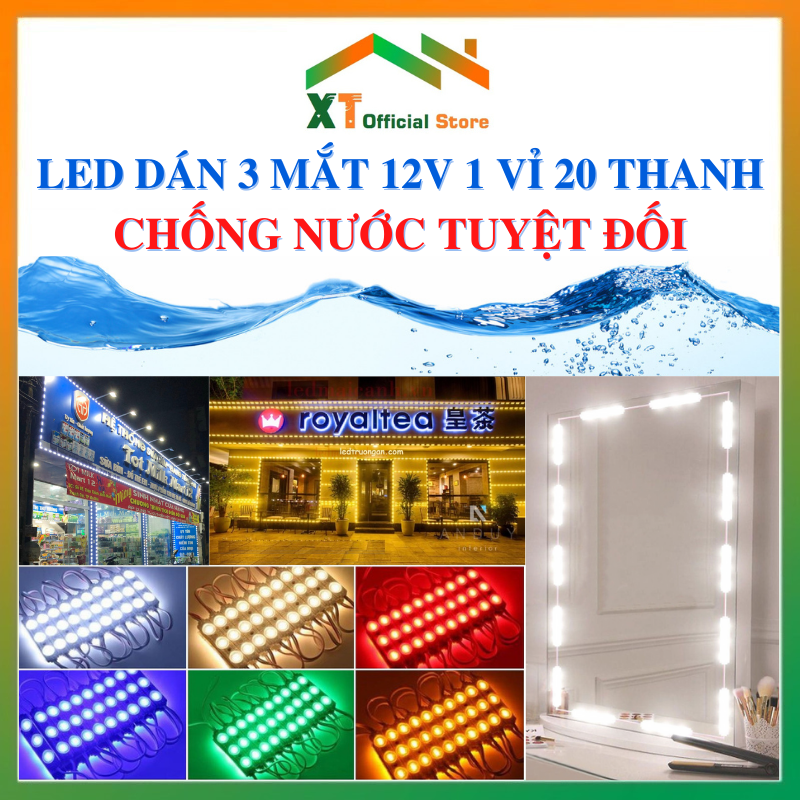 [Hàng đẹp] Led Hắt Sáng 3 Bóng Ngoài Trời Chíp SAMSUNG, nguồn 12V, Vỉ 20 Thanh - Led Lighting Đèn Trang Trí