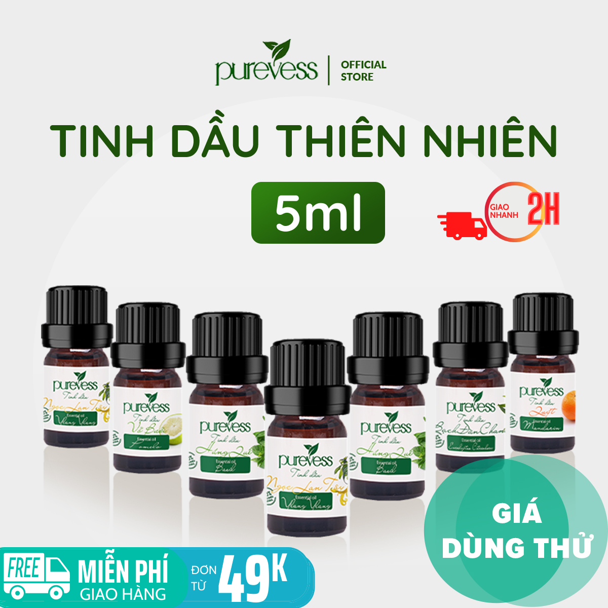 Tinh dầu xông phòng tinh dầu đuổi muỗi - Purevess gian hàng chính hãng. Dung tích 5ml