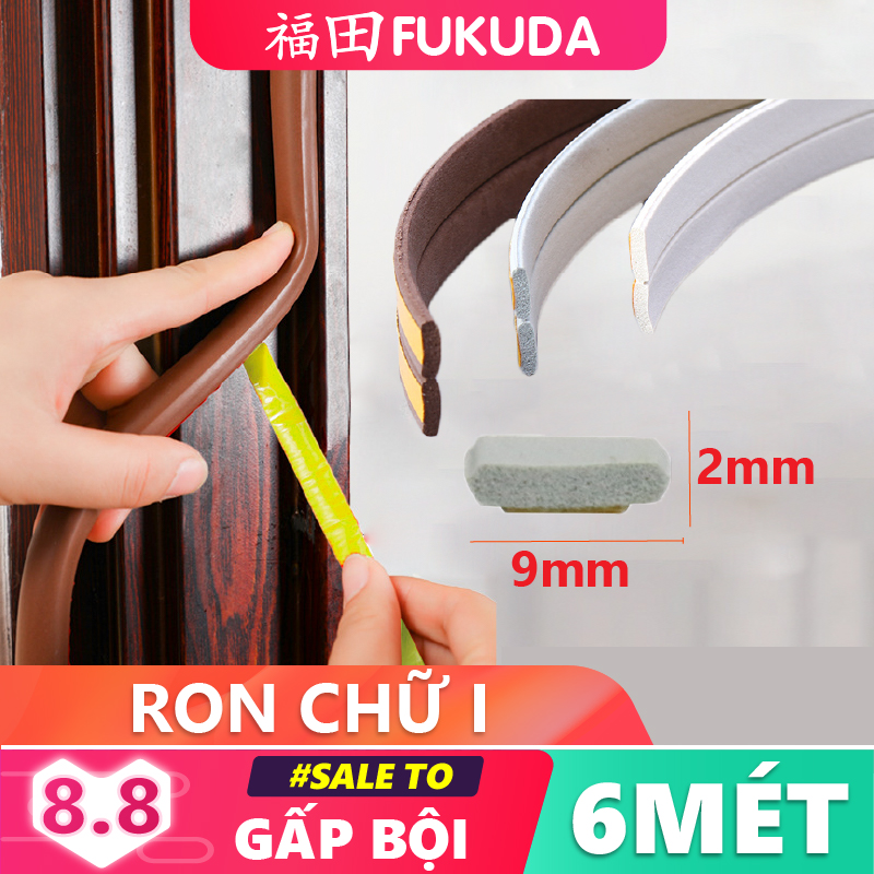6 MÉT Ron Khung Cửa Chữ I Gioăng Khe Cửa FUKUDA Loại 2m Nẹp Chống Va Đập Chống Gió Lùa Cách Âm