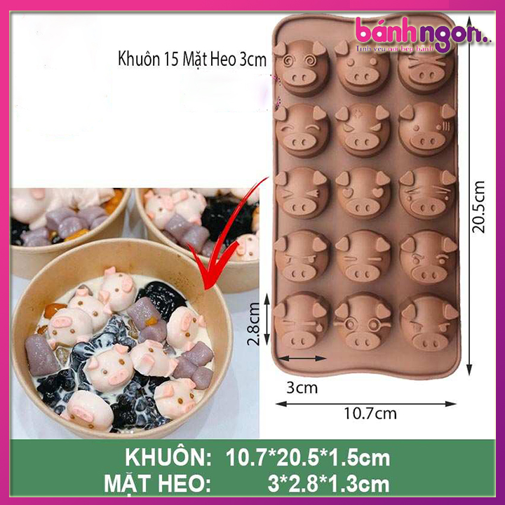 Khuôn silicon làm thạch, rau câu, socola 15 chú heo biểu cảm